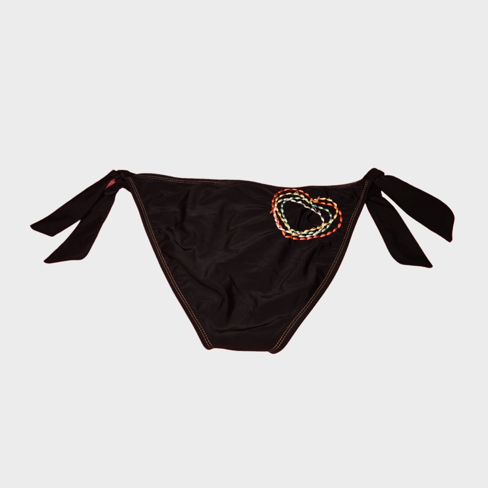 Black Embroidered Heart Bikini Bottom 🖤